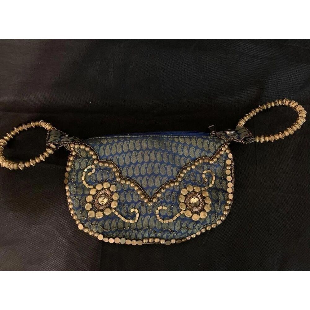 Vintage Cato Potli Handbag Brown Embellished Beads Rhinestones